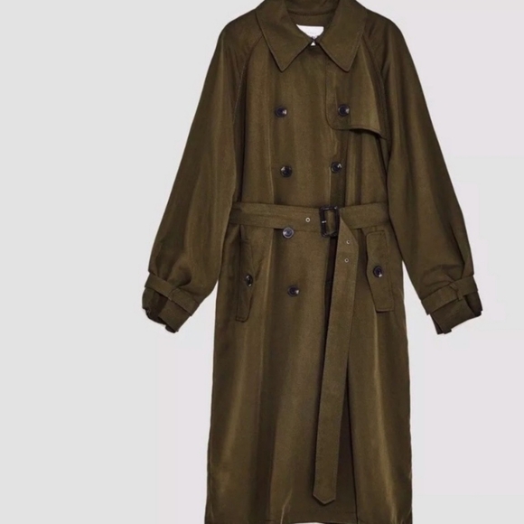 Zara Womans Outterwear oversized coat S Military Treach Olive Army Green - Picture 3 of 15